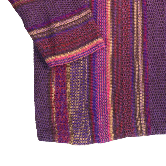 Chaps Sweater Womens PL Petite Large Purple Stripe Leather Trim Preppy Classic - Picture 6 of 8